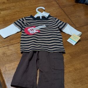 Carter's Brown and Black Striped Baby Set with Red Guitar